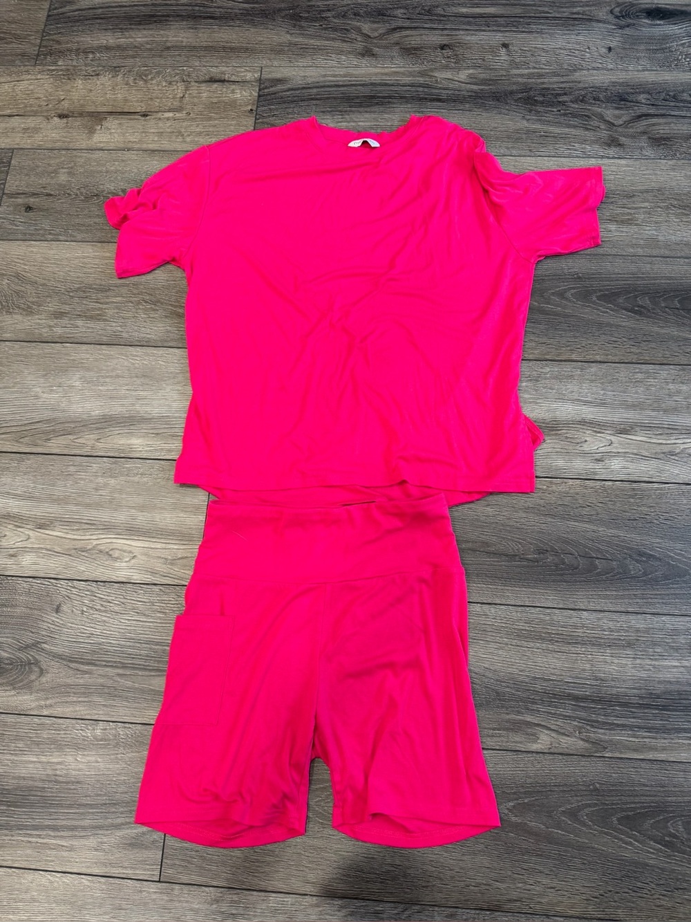 Neon Pink Women's Two-Piece Pajama Set - Short Sleeve Top & Bike Shorts
